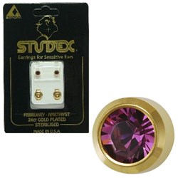 STUDEX Birthstone studs - reg bezel gold - february / amethyst